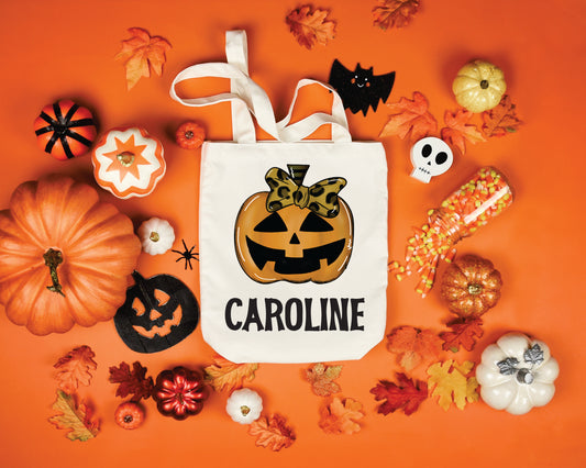 Custom Girly Jack-O-Lantern Canvas Tote Bag