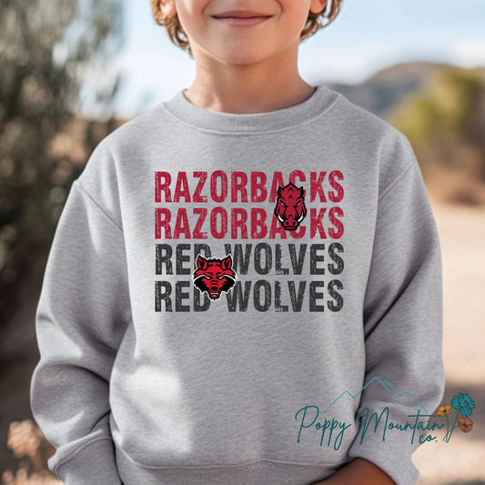 KIDS Razorbacks Red Wolves Stacked Tee