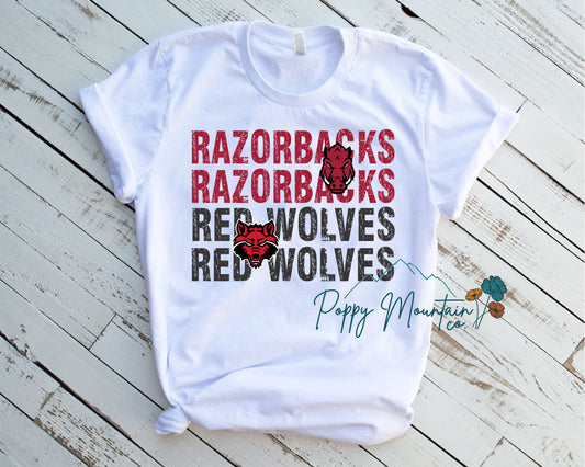Razorbacks Red Wolves Stacked Tee