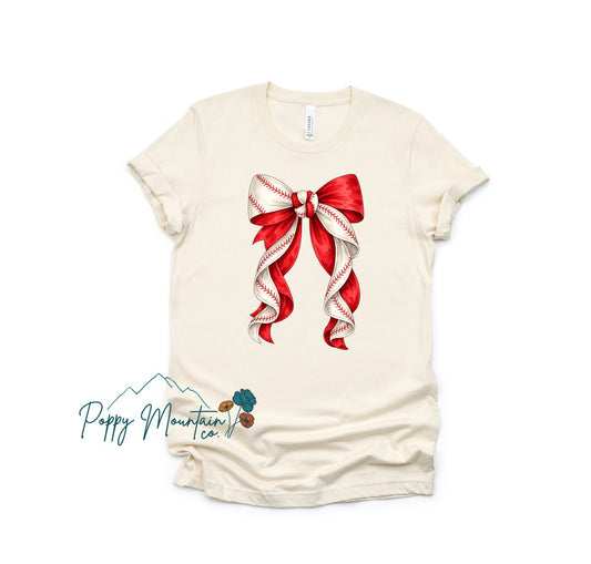KIDS Red Baseball Bow Tee