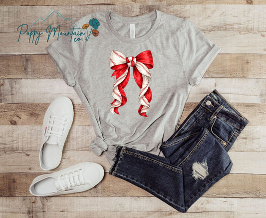 Red Baseball Bow Tee
