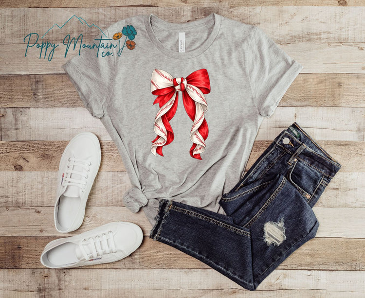 KIDS Red Baseball Bow Tee