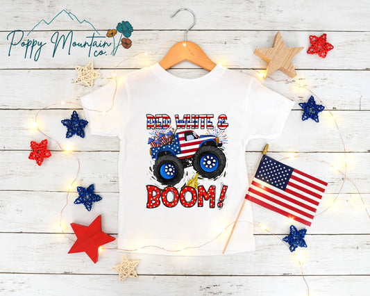 KIDS Red White & Boom Monster Truck Tee