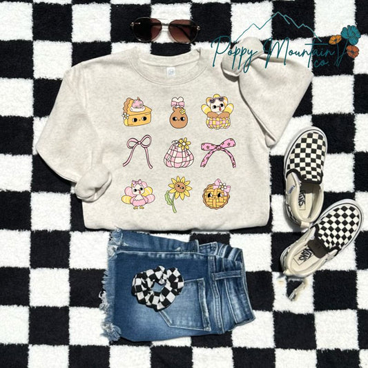 KIDS Retro Girly Thanksgiving Collage Tee