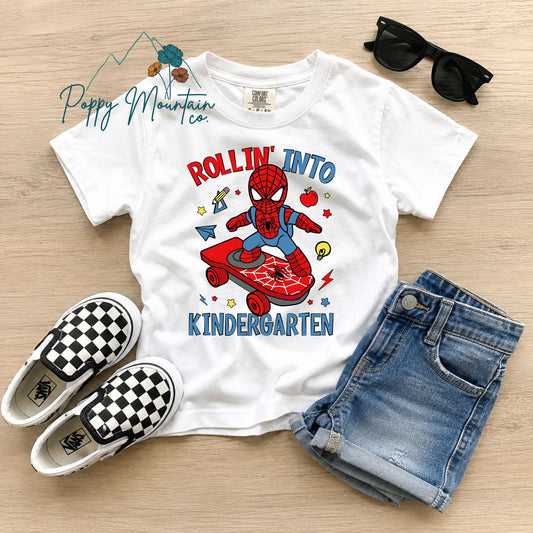 KIDS Spidey Rollin' Into Kindergarten Tee