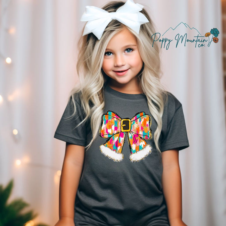 KIDS Santa Painted Bow Tee