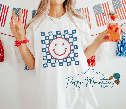 Star Check Smiley Tee