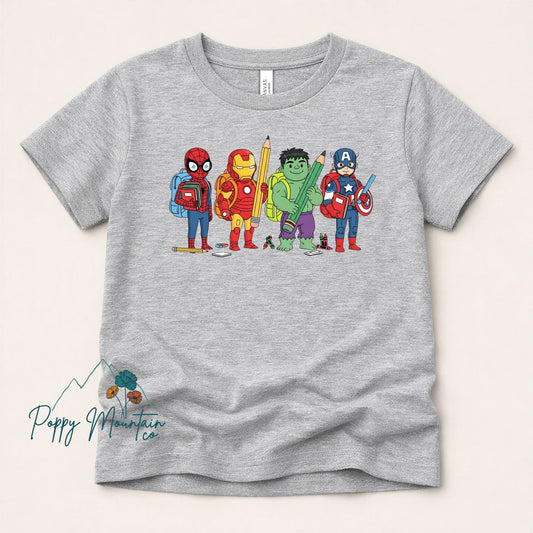 KIDS Super Heroes Back to School Tee