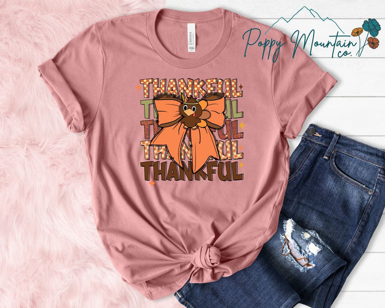 KIDS Thankful Turkey Bow Tee