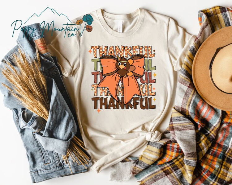 KIDS Thankful Turkey Bow Tee