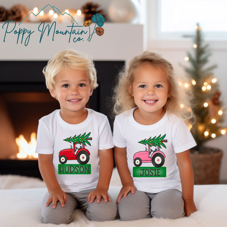 KIDS Custom Christmas Tractor Boy/Girl Tee