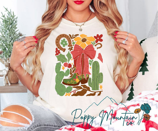 Western Christmas Boho Floral Tee