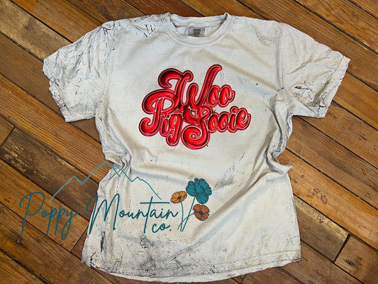 Metallic Puffy Print Woo Pig Sooie Script Tee